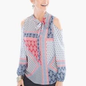 Chico's Women’s Geometric Blouse - Red, White, And Blue, Size S/4, Chico’s 0,NWT